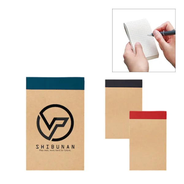 再生紙の温かみあるカラーが特徴のメモパッド。手元に置いてざくざくメモを取れます。