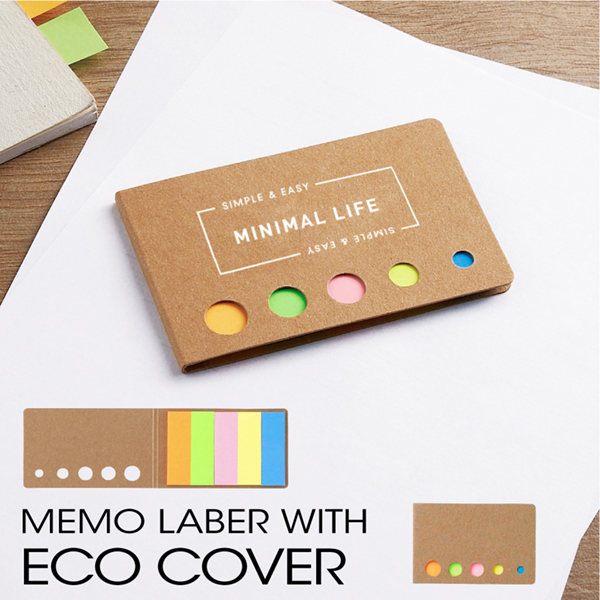 エコカバー付フセンメモは5色の付箋を再生紙カバーにセットした環境に優しいステーショナリーグッズです。ペンケースや手帳に入れておけば使いたい時にサッと出せて便利です。ナチュラル素材のカバーにオリジナルロゴを入れればおしゃれなエコ付箋に。名刺と一緒に渡せば企業PRとともにエコ活動をアピールできて、さらに安価なのでキャンペーンやイベントのバラマキ配布にオススメです。