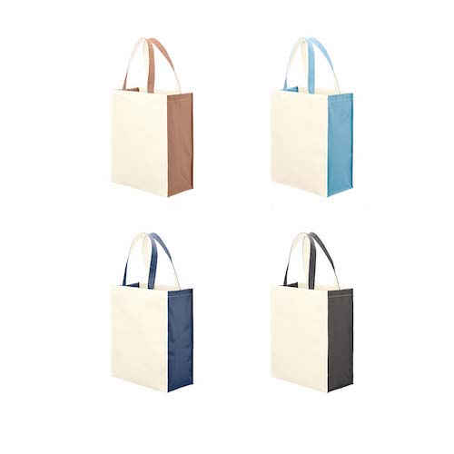 本来廃棄されるペットボトルを再利用した再生PET素材100%のポリエステル生地でできたトートバッグ。環境に優しい素材を利用しているので、企業や学校などのSDGｓを意識したイベントにもぴったりなバッグです。しっかりとしたマチ付で厚みのある書類も収容可能なので、展示会やオープンキャンパスなどのノベルティとしてもオススメです。