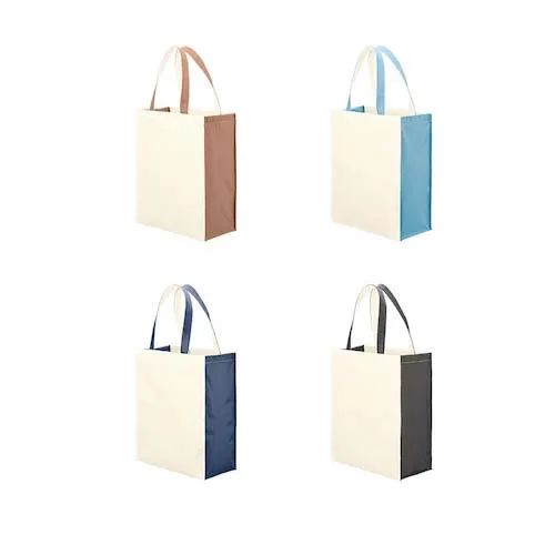 本来廃棄されるペットボトルを再利用した再生PET素材100%のポリエステル生地でできたトートバッグ。環境に優しい素材を利用しているので、企業や学校などのSDGｓを意識したイベントにもぴったりなバッグです。しっかりとしたマチ付で厚みのある書類も収容可能なので、展示会やオープンキャンパスなどのノベルティとしてもオススメです。