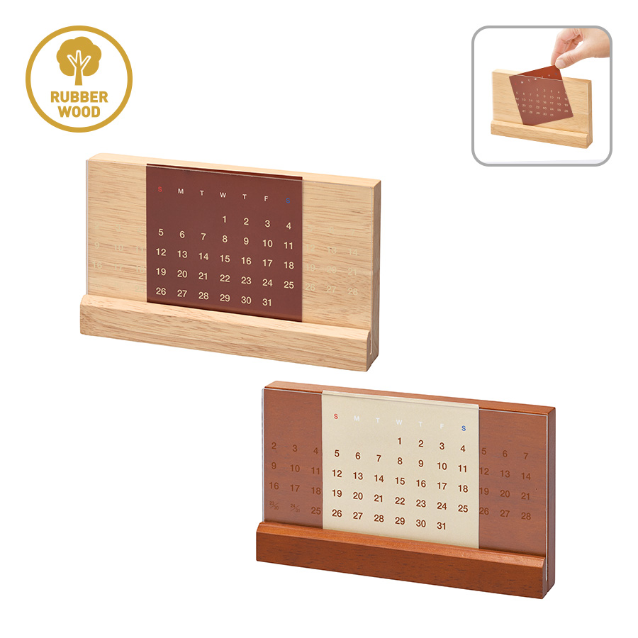 ナチュラルなゴムの木が特徴の万年カレンダーです。ゴムの木は環境に優しいエコ素材を使用していますので、ノベルティとして活用することでSDGsに貢献することもできます。