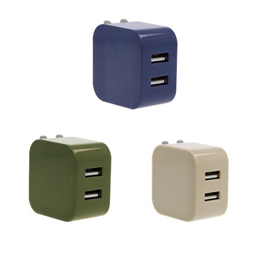 コンセントの電源をUSB規格に変換してくれるUSBアダプター。急速充電対応可能で便利なアイテムです。おしゃれなくすみカラーでインテリアとしても満足のアイテム。