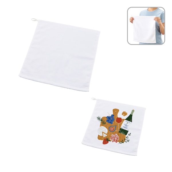 プリントしやすいコットンシャーリングループ付タオル　ホワイト